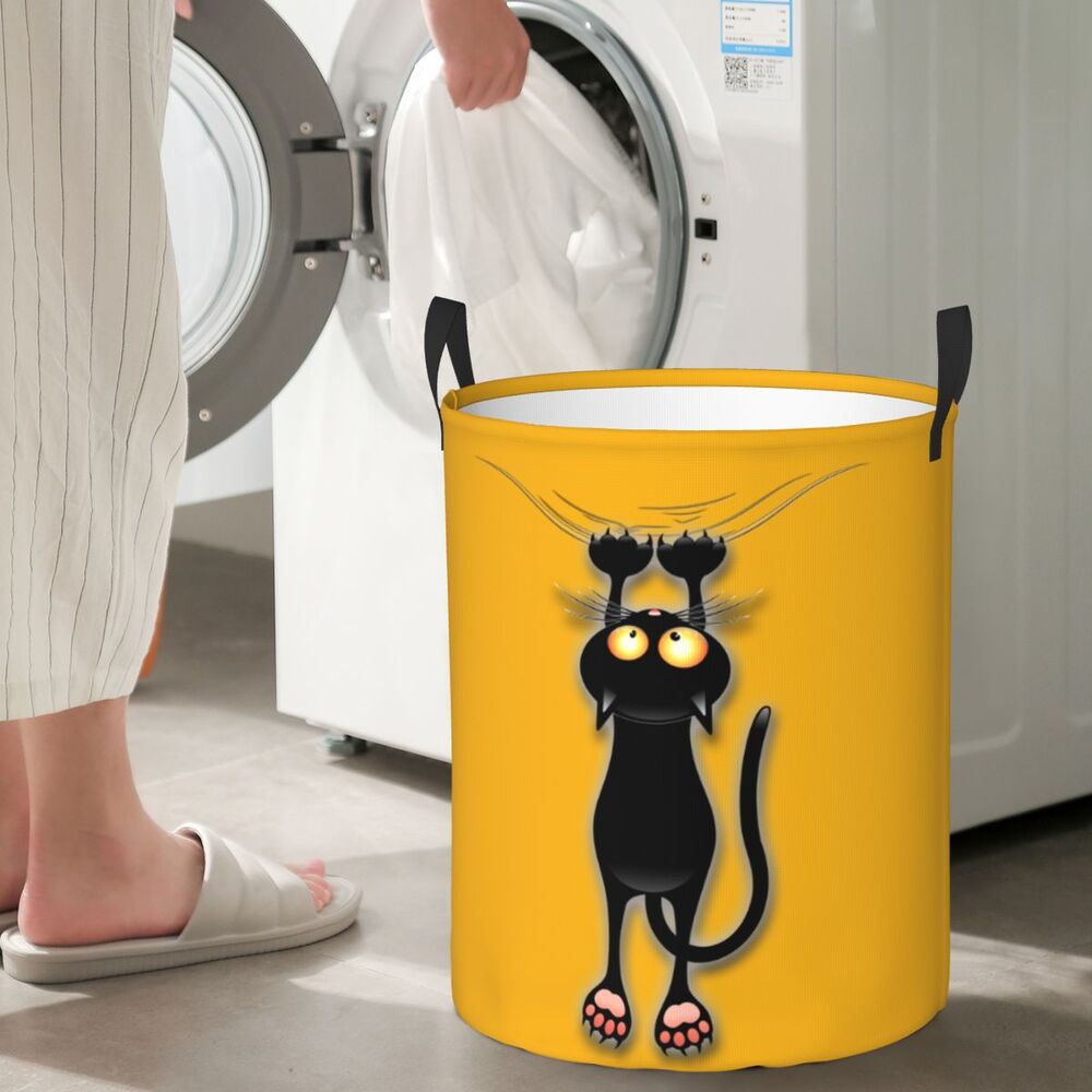 Custom Halloween Black Cat Skull Laundry Hamper Large Storage Basket Gothic Witch Girls Boys Toy Organizer