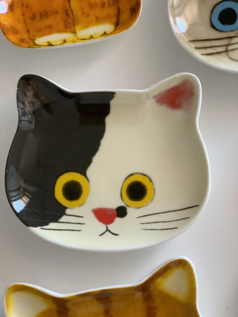 Cute Creative Super Animal Seasoning dish Cat Shape Children Tray Ceramic Plate Dish Kitchen Dinner Home Decoration Accessories