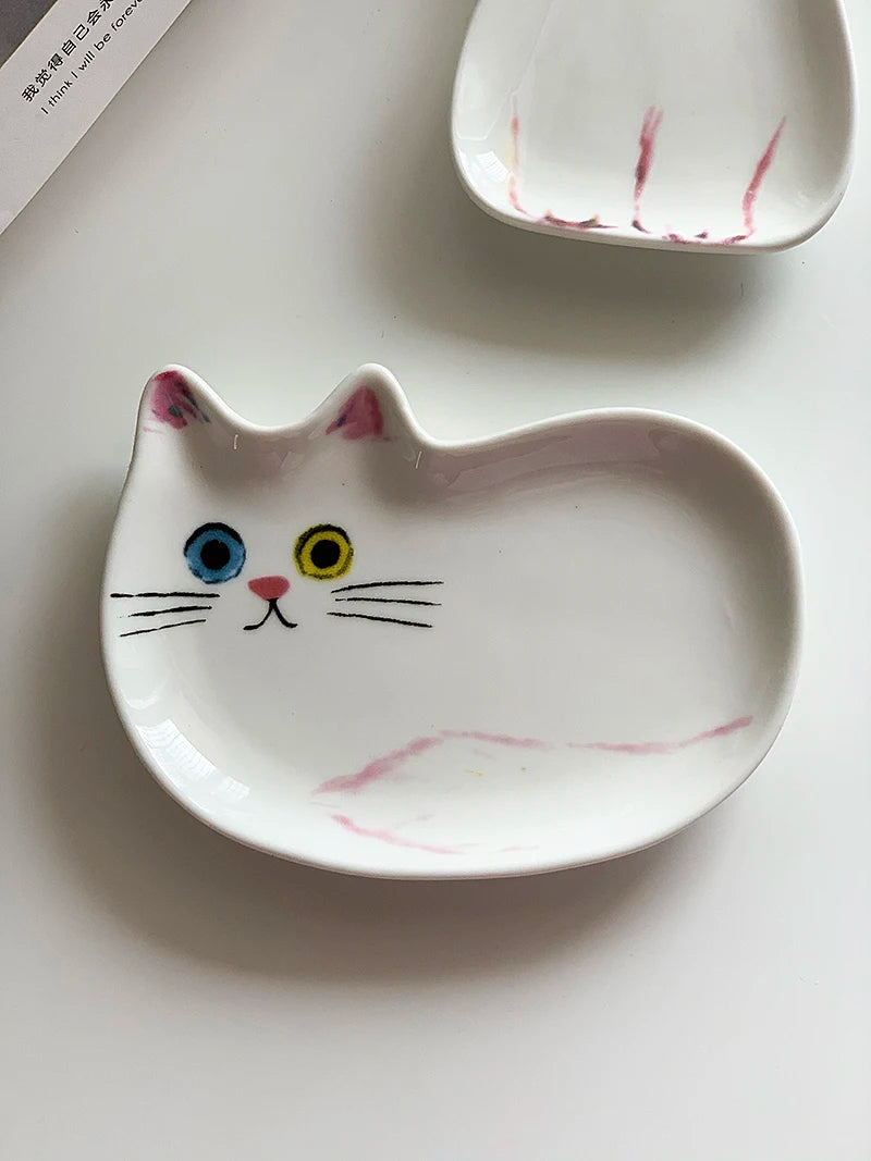 Cute Creative Super Animal Seasoning dish Cat Shape Children Tray Ceramic Plate Dish Kitchen Dinner Home Decoration Accessories