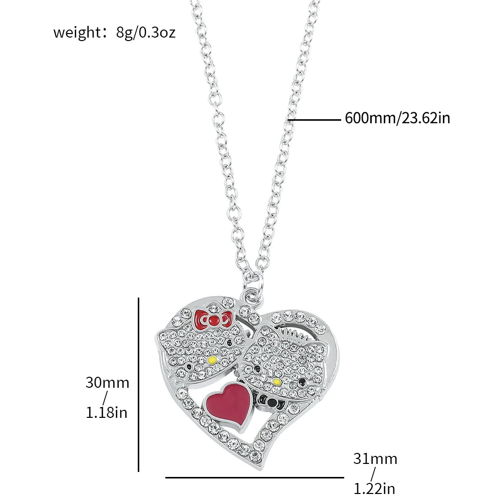 Hello Kitty Sanrio Necklace Silver Color Layer Shining Bling Women Clavicle Chain Elegant Charm Wed Pendant Jewelry Gift