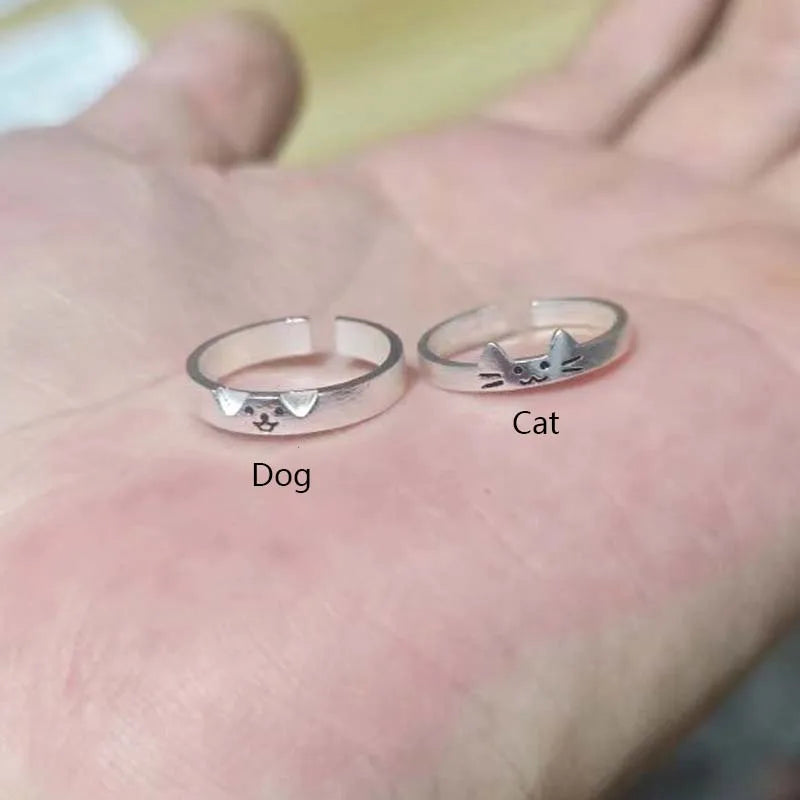 Fashion Adjustable Cat Dog Couple Rings for Women Simple Design Overlapping Wear Cute Gifts Rings for Girlfriend Wedding Jewelry