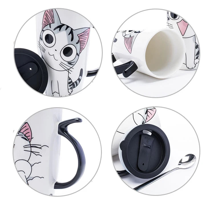 Drinkware 600ml Creative Cat Ceramic Mug With Lid Spoon Beer Cup of Coffee Original and Funny Cups to Give Away Couple Gift Mugs