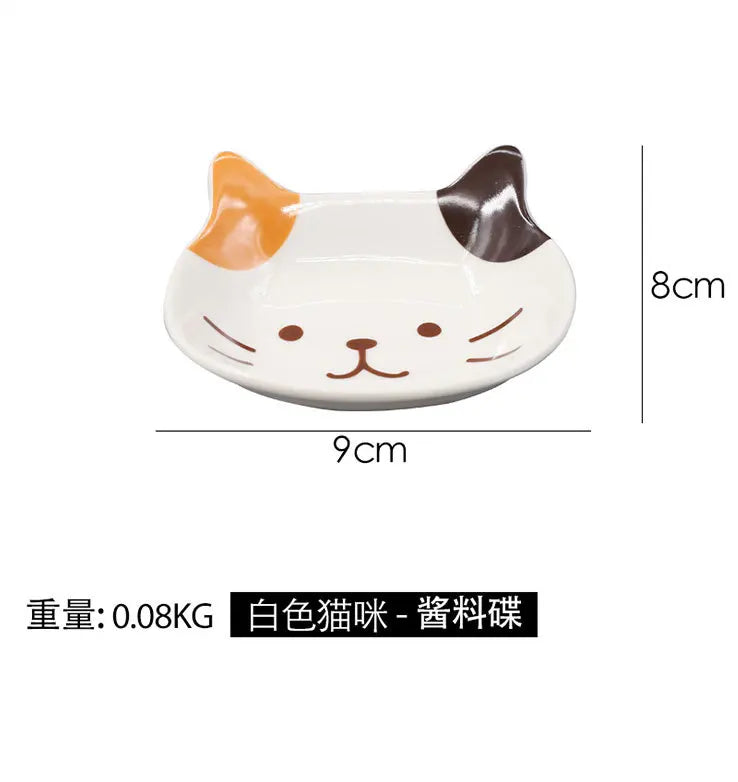 Japanese Cute Cat Dish Creative Ceramic Seasoning Dish Porcelain Dipping Saucer Plate Snack Plate Kitchen Supplies Tableware