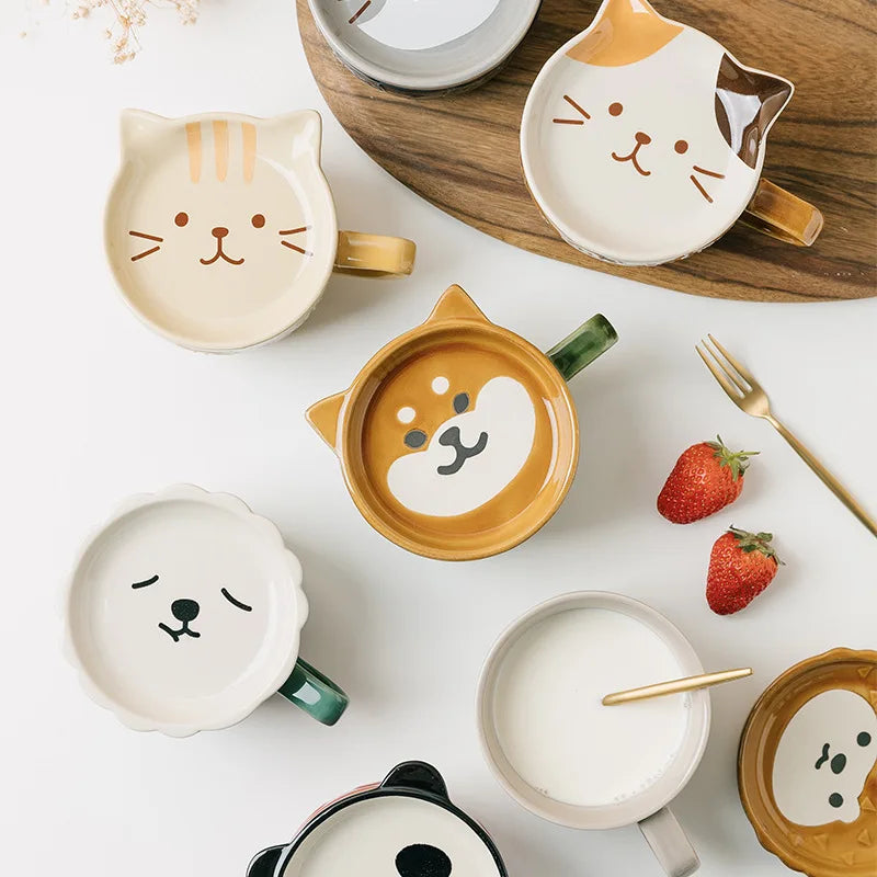 Cartoon Cat With Cover Coffee Cup Cute Breakfast Cup Creative Coffee Cup Milk Cup Couple Water Cup With Lid