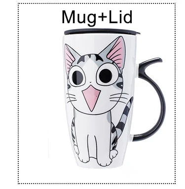 Drinkware 600ml Creative Cat Ceramic Mug With Lid Spoon Beer Cup of Coffee Original and Funny Cups to Give Away Couple Gift Mugs