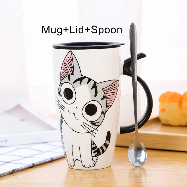 Drinkware 600ml Creative Cat Ceramic Mug With Lid Spoon Beer Cup of Coffee Original and Funny Cups to Give Away Couple Gift Mugs