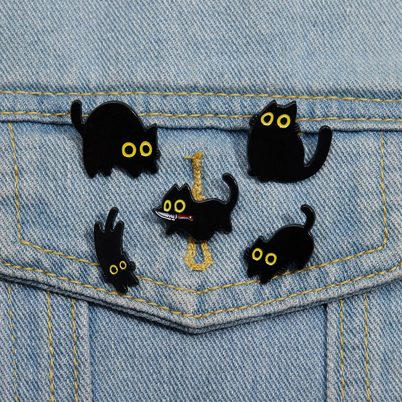 Black Cat Cinderella Cute Brooch Animal Big Eyes Cat Metal Badge Bag Metal Geometric Baked Paint Accessories