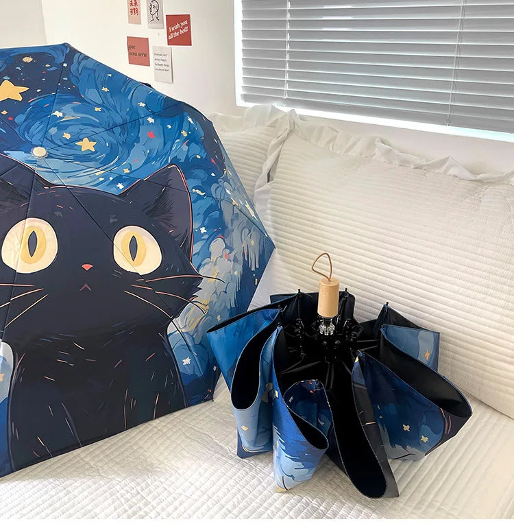 Blue Star Cat Umbrella Animal Cartoon Full Automatic Smart Sun Umbrella For Women Strong Sombrillas Para Lluvia Y Sol