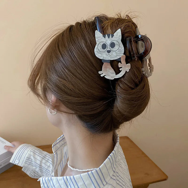 Cartoon Kitten Acrylic Hairpin Shark Clip Hair Claw for Women Korean Cute Hair Accessories