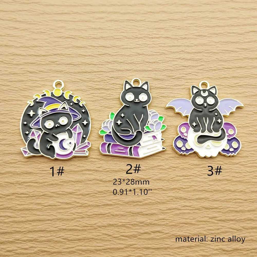 10pcs Cute Cat Charm Jewelry Accessories Enamel Necklace Earring Bracelet Pendant Diy Making Supplies Alloy Metal Gold Plated