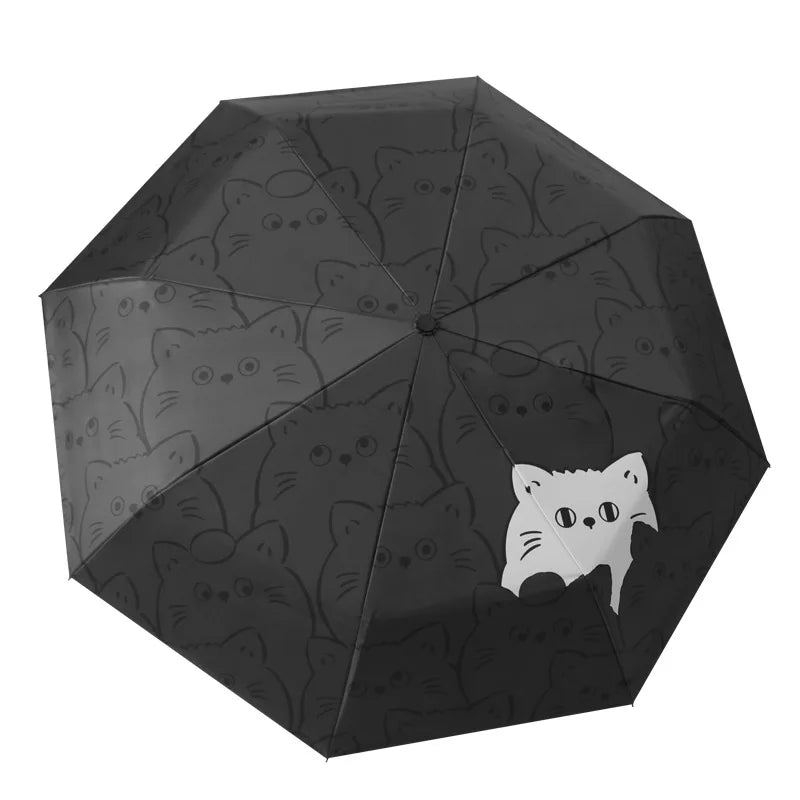 White Black Cat Umbrella Animal Cartoon Full Automatic Sun Umbrella Strong Paraguas Grandes Y Fuertes