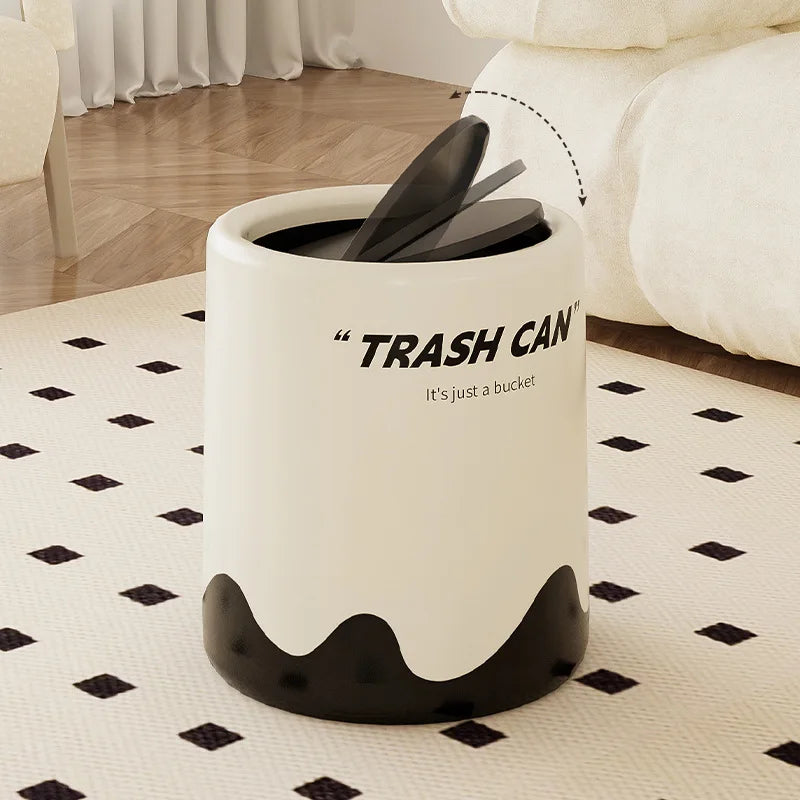 12L Black Cat/Ripple Style Trash Can High-capacity Bathroom Trash Bin Waterproof Wastebasket with Lid Living Room Lovely Dustbin