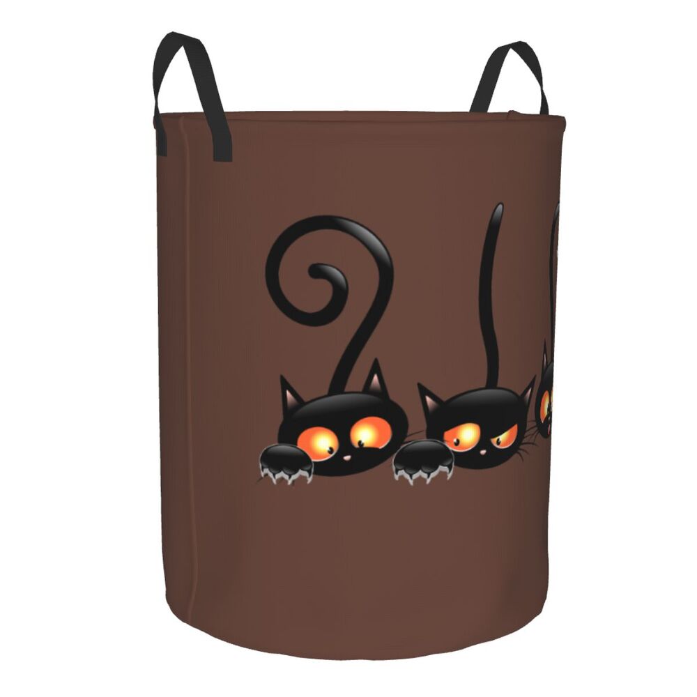 Custom Halloween Black Cat Skull Laundry Hamper Large Storage Basket Gothic Witch Girls Boys Toy Organizer