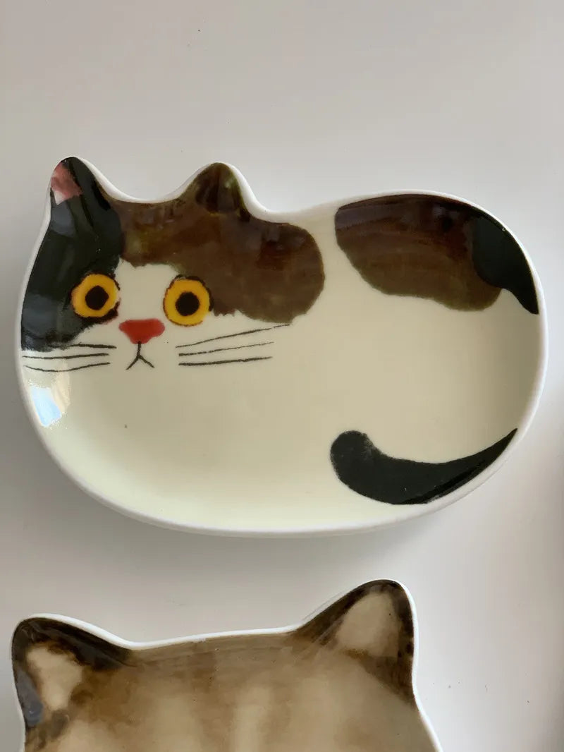 Cute Creative Super Animal Seasoning dish Cat Shape Children Tray Ceramic Plate Dish Kitchen Dinner Home Decoration Accessories