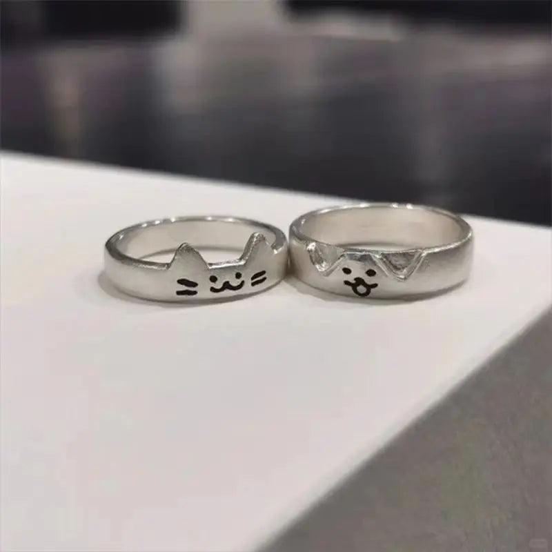 Fashion Adjustable Cat Dog Couple Rings for Women Simple Design Overlapping Wear Cute Gifts Rings for Girlfriend Wedding Jewelry