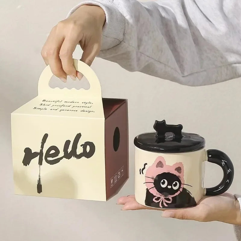 Creative personality cat mug with lid souvenir gift drinking water cup cute ceramic coffee cup office cup