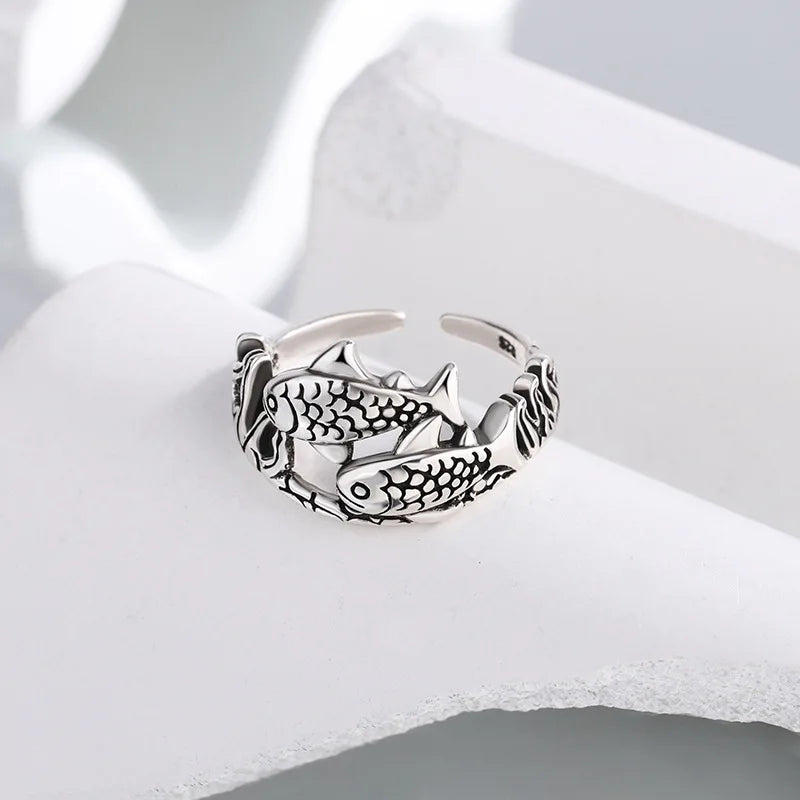 New Fashion Silver Color Open Finger Rings Cat Love Fish Moon Stone Pink Animal For Women Girl Jewelry Gift Dropship