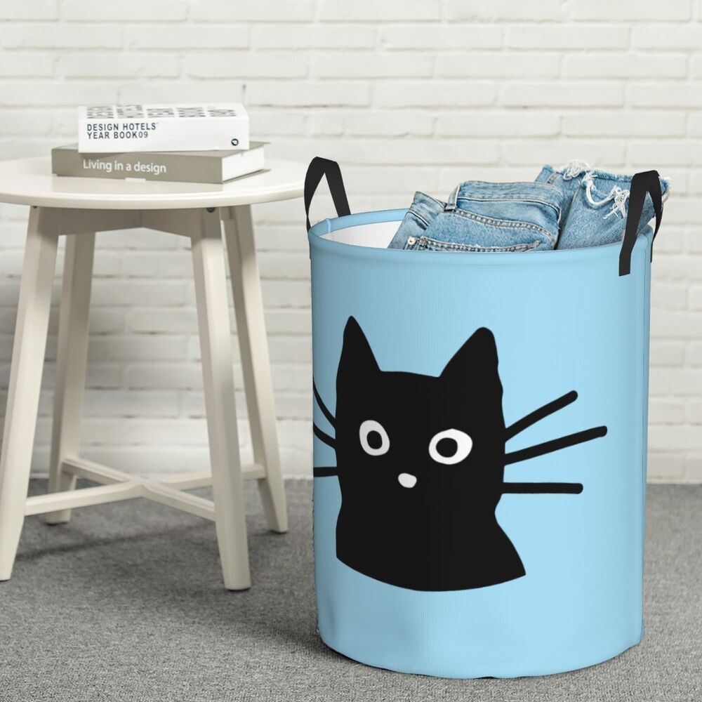 Custom Halloween Black Cat Skull Laundry Hamper Large Storage Basket Gothic Witch Girls Boys Toy Organizer