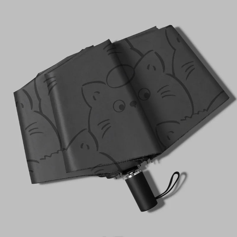 White Black Cat Umbrella Animal Cartoon Full Automatic Sun Umbrella Strong Paraguas Grandes Y Fuertes