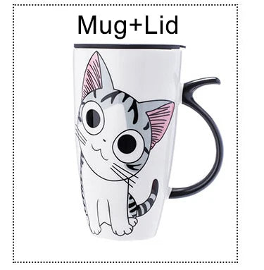 Drinkware 600ml Creative Cat Ceramic Mug With Lid Spoon Beer Cup of Coffee Original and Funny Cups to Give Away Couple Gift Mugs