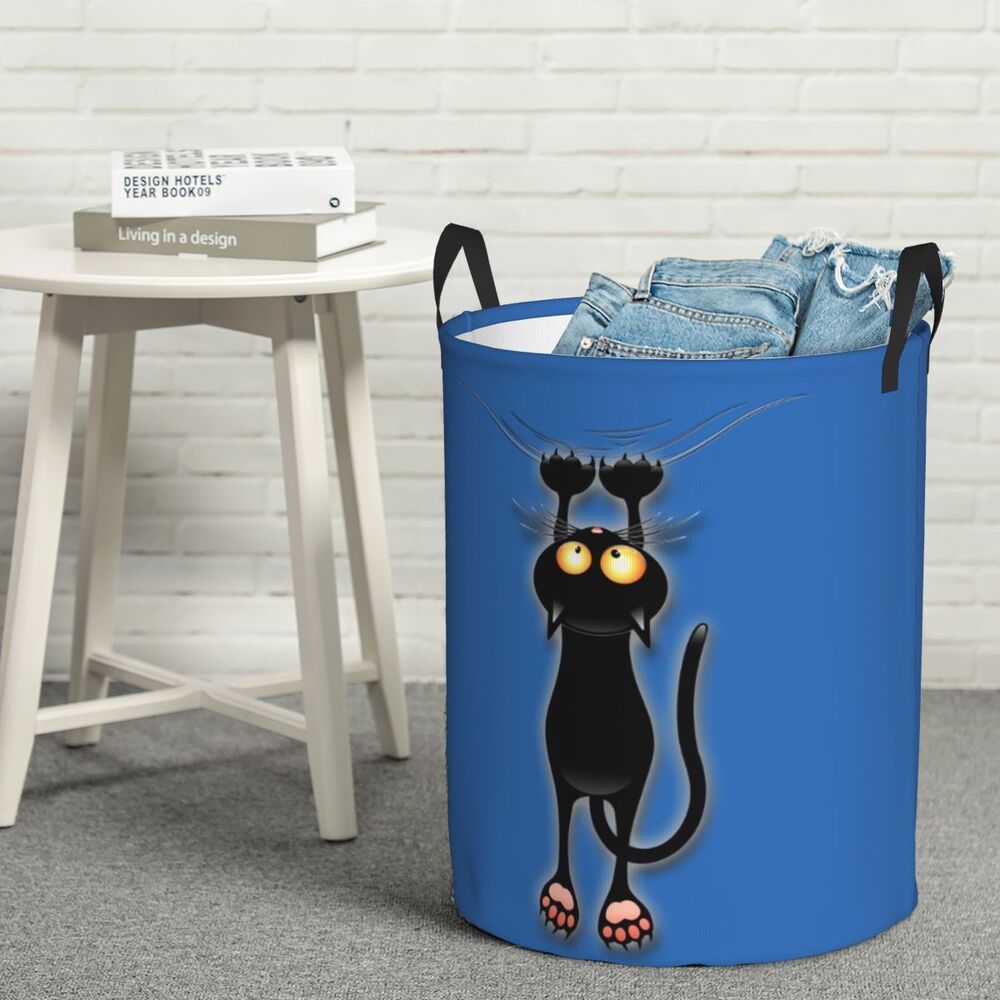 Custom Halloween Black Cat Skull Laundry Hamper Large Storage Basket Gothic Witch Girls Boys Toy Organizer