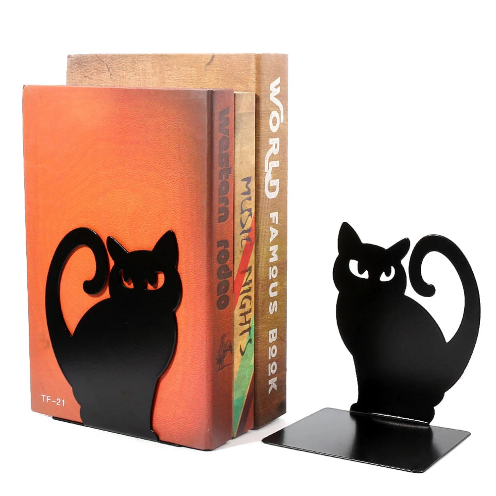 Black Cat Bookend Metal Trim Holders Plug Reading Organizer Decorative Iron Shaped Exquisite Office File Stands Bookends