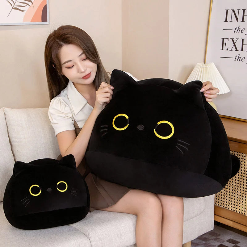 9/15/25CM Kawaii Small Cuddly Black Cat Plush Doll Cartoon Stuffed Round Ball Cat Plushie Girl's Bag Keychain Pendant Toys