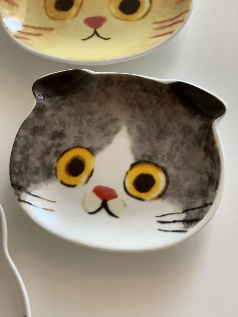 Cute Creative Super Animal Seasoning dish Cat Shape Children Tray Ceramic Plate Dish Kitchen Dinner Home Decoration Accessories