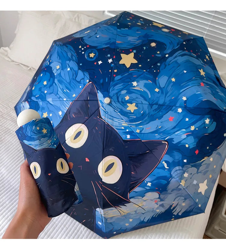 Blue Star Cat Umbrella Animal Cartoon Full Automatic Smart Sun Umbrella For Women Strong Sombrillas Para Lluvia Y Sol