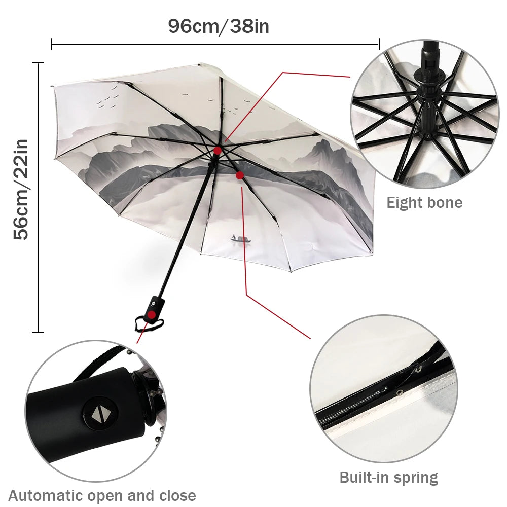 Black Cat Looking Sideways Print Women Men Rain Umbrella Three Folding Girl Durable Portable Automatic Umbrellas Gift Parasol