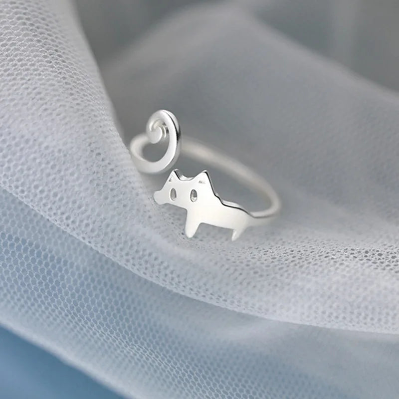 New Fashion Silver Color Open Finger Rings Cat Love Fish Moon Stone Pink Animal For Women Girl Jewelry Gift Dropship