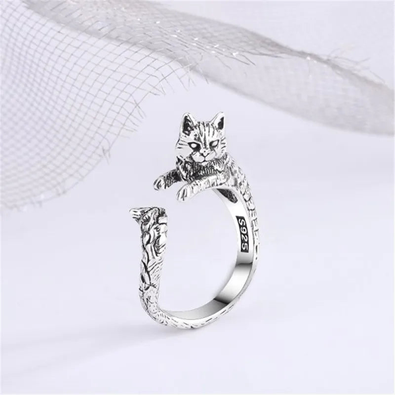 Lovely Cartoon Drop Oil Cat Open Rings for Women Men Vintage Fashion Animal Cat Opening Finger Ring Jewelry Gifts Wholesale