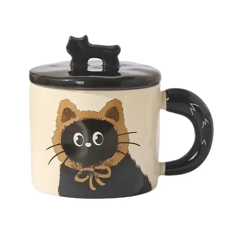 Creative personality cat mug with lid souvenir gift drinking water cup cute ceramic coffee cup office cup