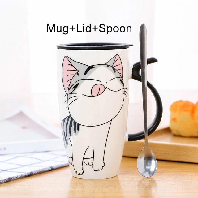 Drinkware 600ml Creative Cat Ceramic Mug With Lid Spoon Beer Cup of Coffee Original and Funny Cups to Give Away Couple Gift Mugs