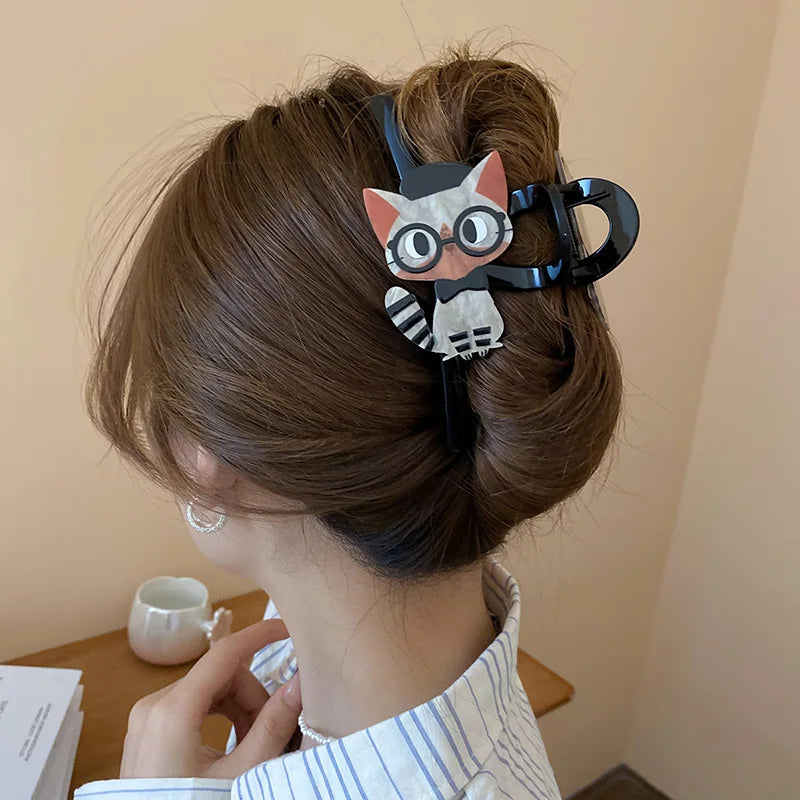 Cartoon Kitten Acrylic Hairpin Shark Clip Hair Claw for Women Korean Cute Hair Accessories