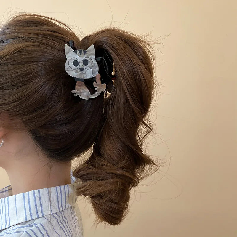 Cartoon Kitten Acrylic Hairpin Shark Clip Hair Claw for Women Korean Cute Hair Accessories