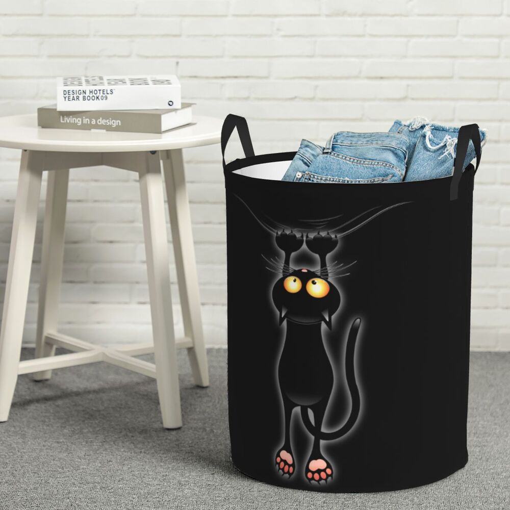 Custom Halloween Black Cat Skull Laundry Hamper Large Storage Basket Gothic Witch Girls Boys Toy Organizer