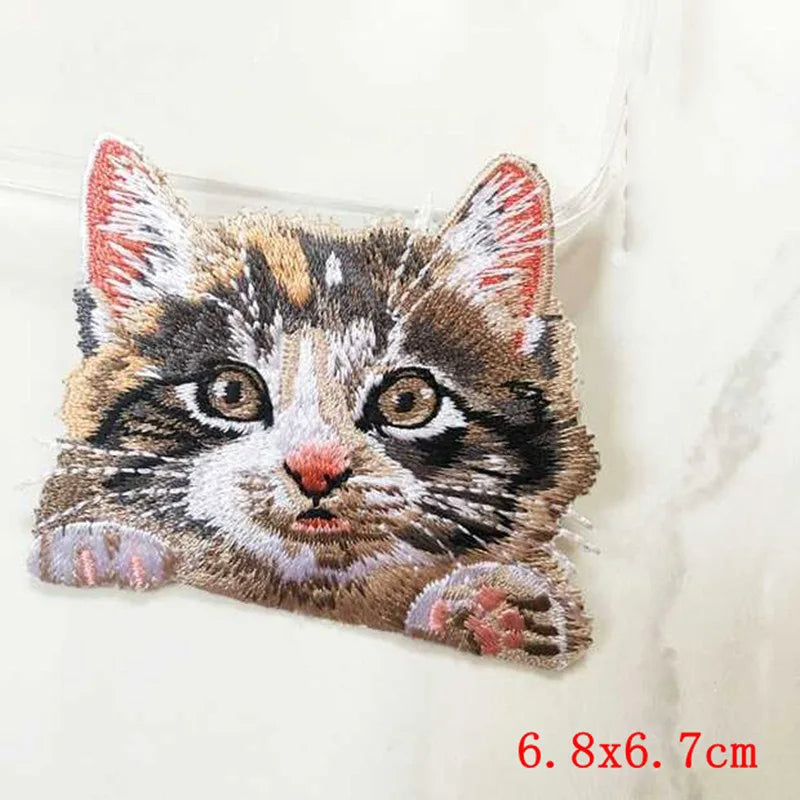 12PCS/set Pocket Cat Embroidery Patch Iron On Patches For Clothing Thermoadhesive Patches On Clothes Jacket Jeans Sewing Patch