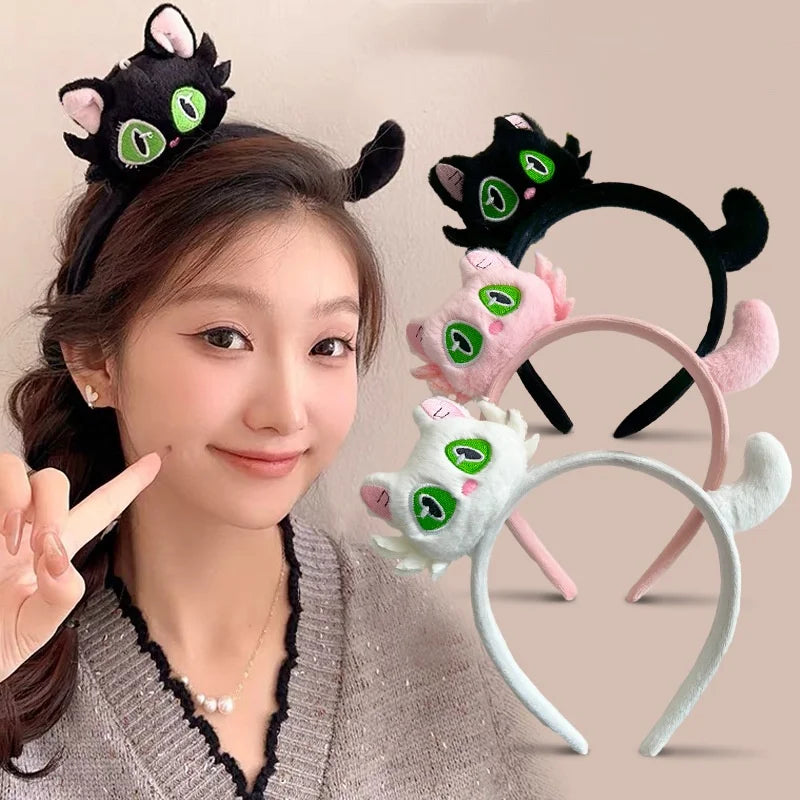 New Kawaii Suzume Cartoon Plush Cat Hairbands Cute Black White Cat Hair Hoop Headband for Women Girls Gifts Hair Accessories