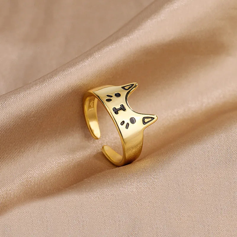 Lovely Cartoon Drop Oil Cat Open Rings for Women Men Vintage Fashion Animal Cat Opening Finger Ring Jewelry Gifts Wholesale