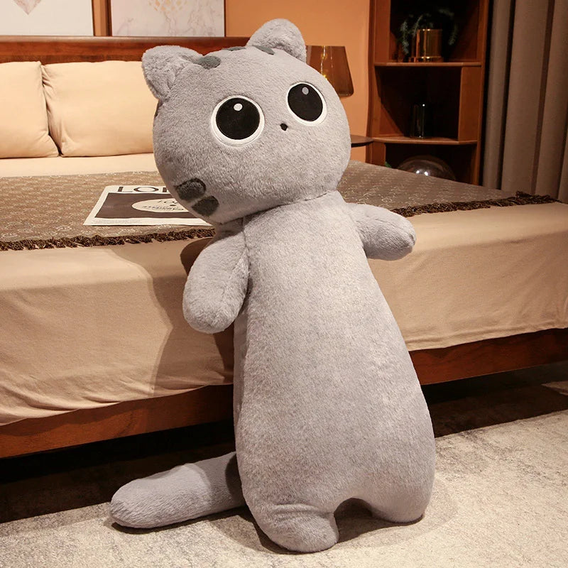 1PC 65~130cm Long Giant Cats Plush Toy Cylidrical Animal Bolster Pillow Kawaii Cat Stuffed Plushie Children Sleeping Friend Gift