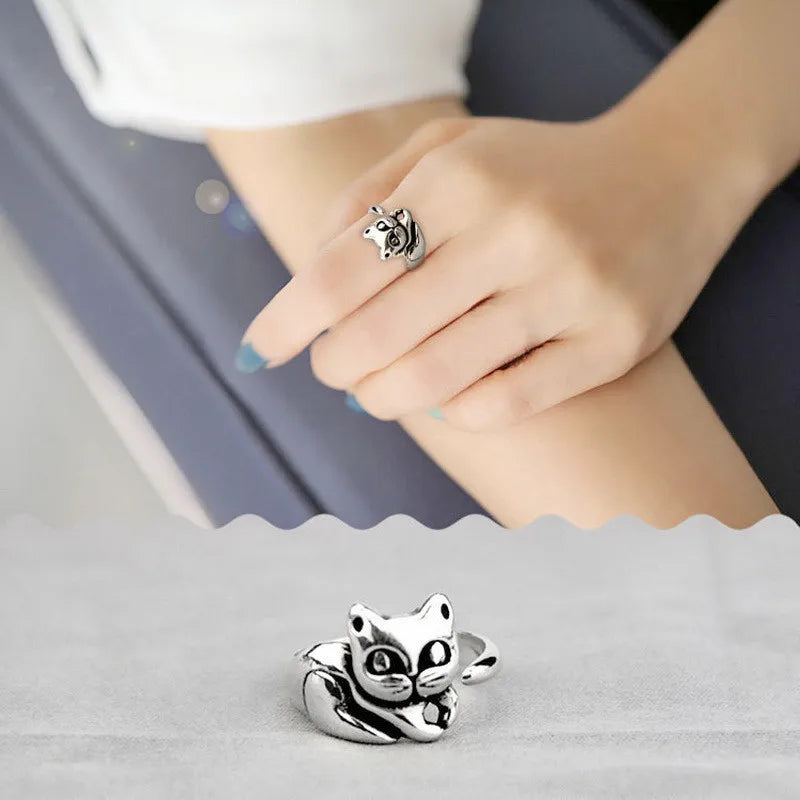 Lovely Cartoon Drop Oil Cat Open Rings for Women Men Vintage Fashion Animal Cat Opening Finger Ring Jewelry Gifts Wholesale