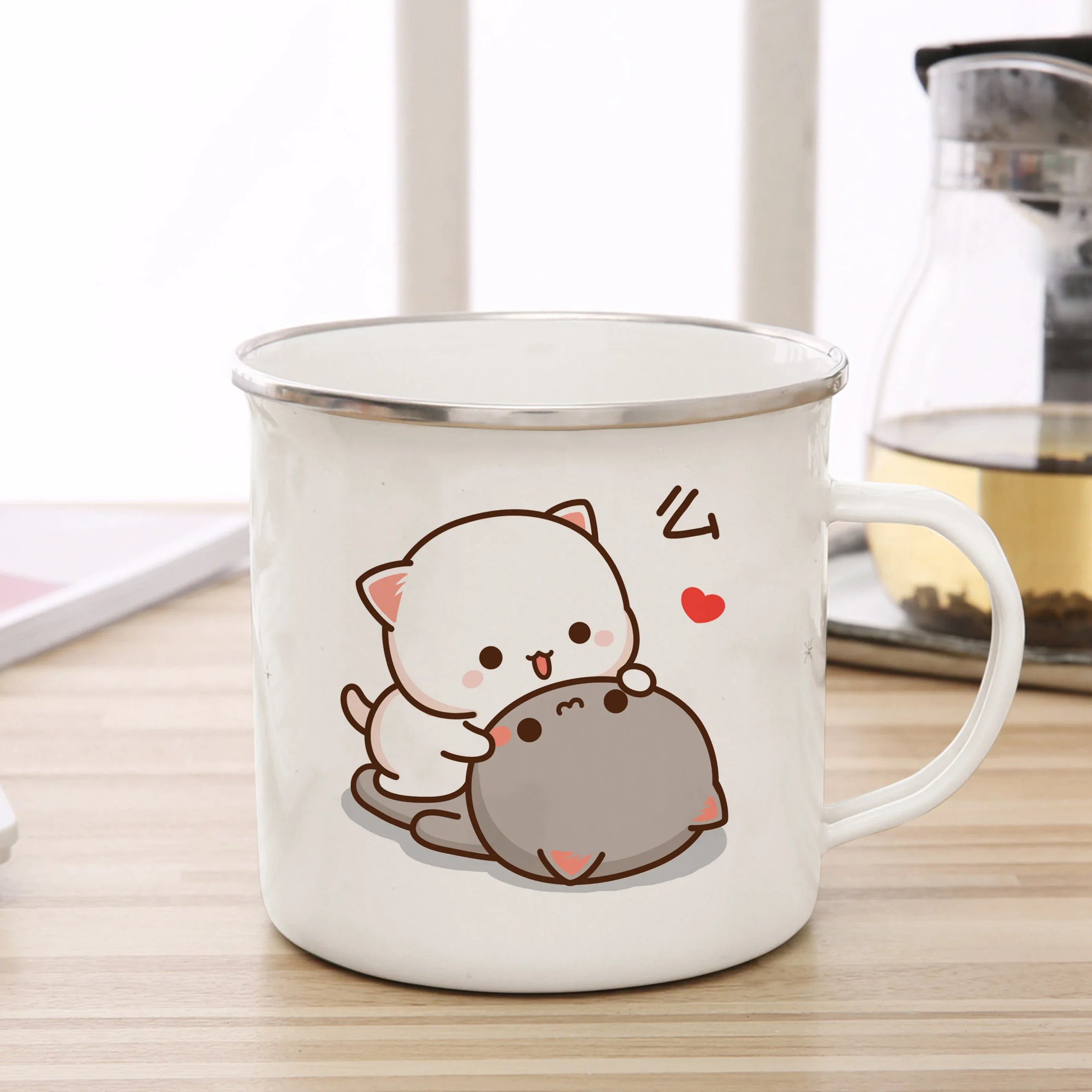 New Peach and Goma cat Enamel cup Coffee tea Mug cute animal Breakfast Dessert milk water cup couple gift