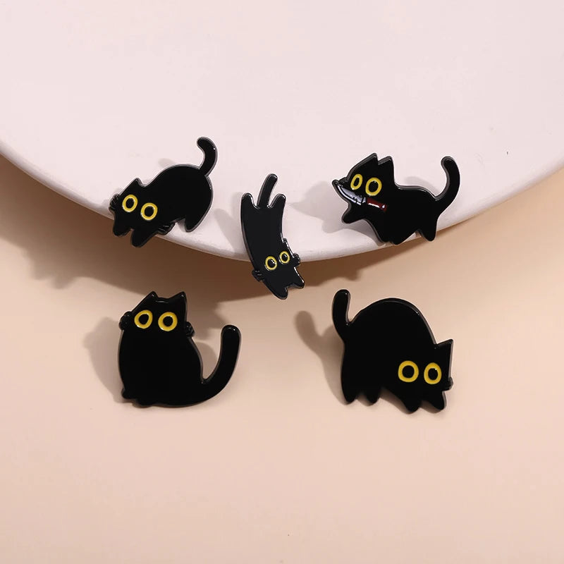 Black Cat Cinderella Cute Brooch Animal Big Eyes Cat Metal Badge Bag Metal Geometric Baked Paint Accessories