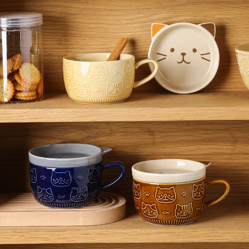 Cartoon Cat With Cover Coffee Cup Cute Breakfast Cup Creative Coffee Cup Milk Cup Couple Water Cup With Lid