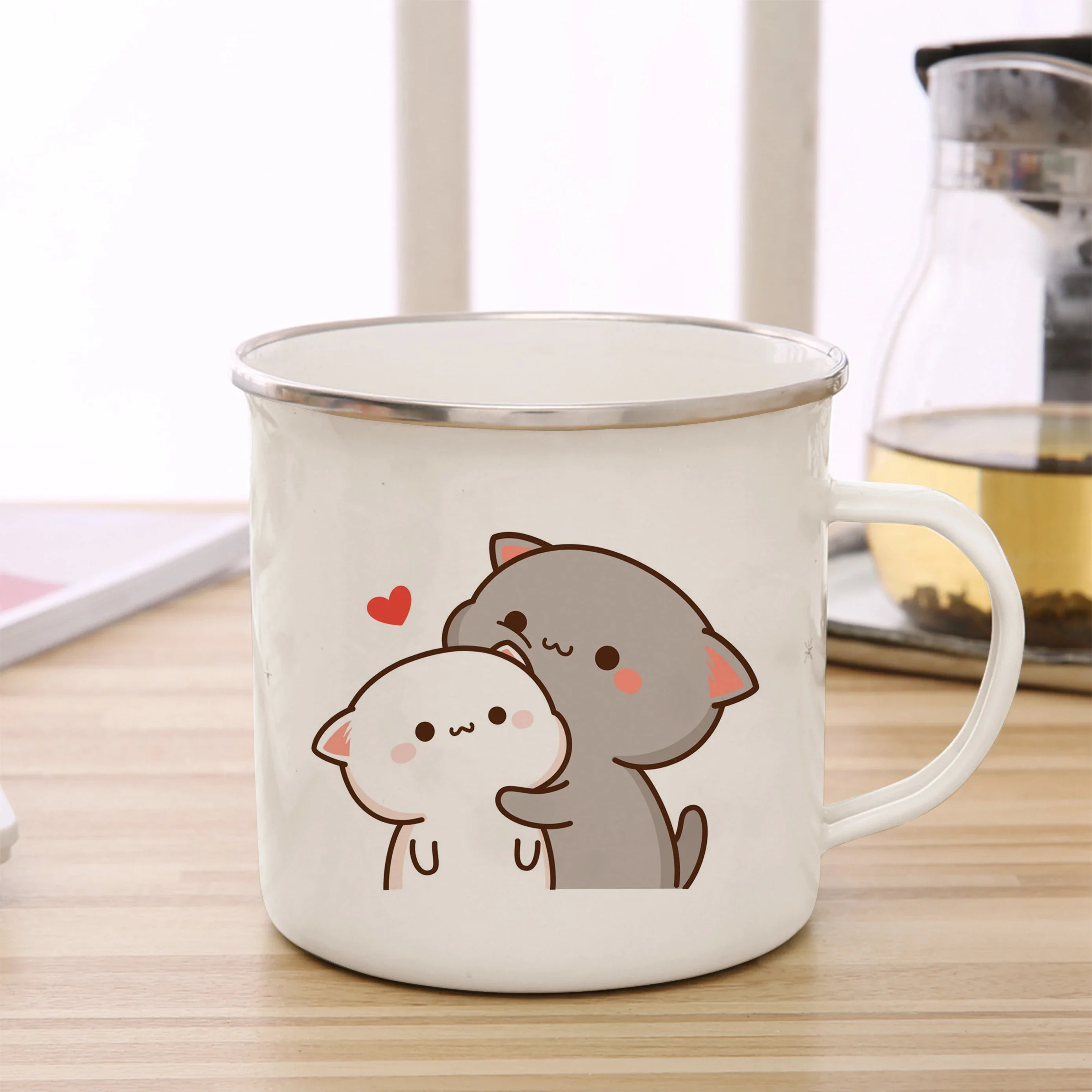 New Peach and Goma cat Enamel cup Coffee tea Mug cute animal Breakfast Dessert milk water cup couple gift