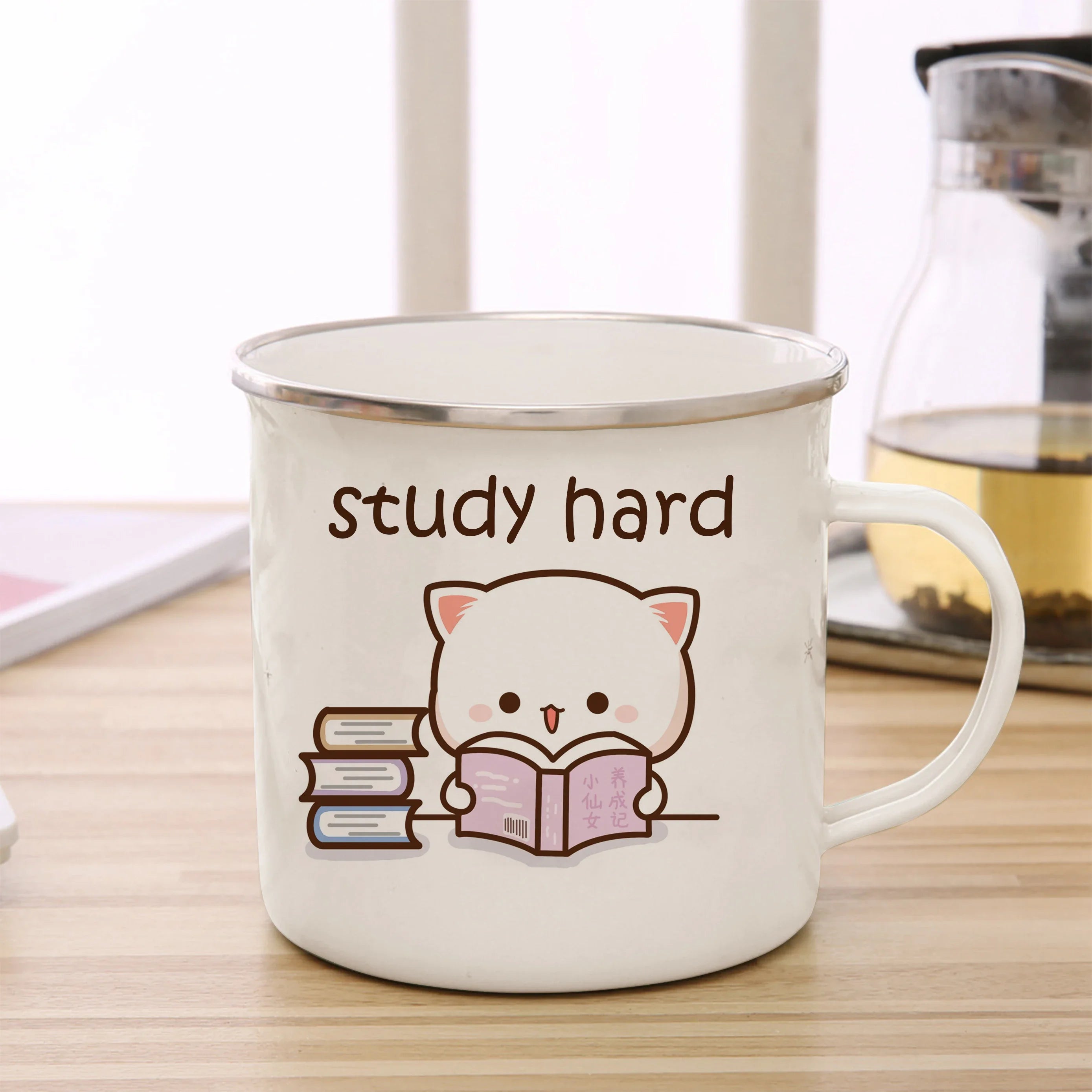 New Peach and Goma cat Enamel cup Coffee tea Mug cute animal Breakfast Dessert milk water cup couple gift