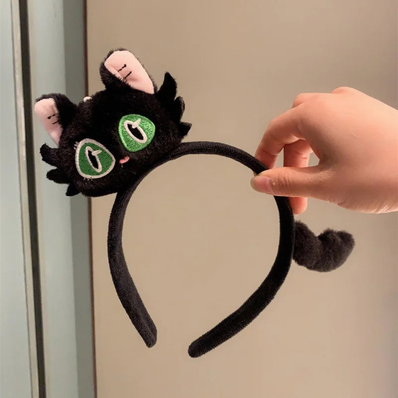 New Kawaii Suzume Cartoon Plush Cat Hairbands Cute Black White Cat Hair Hoop Headband for Women Girls Gifts Hair Accessories