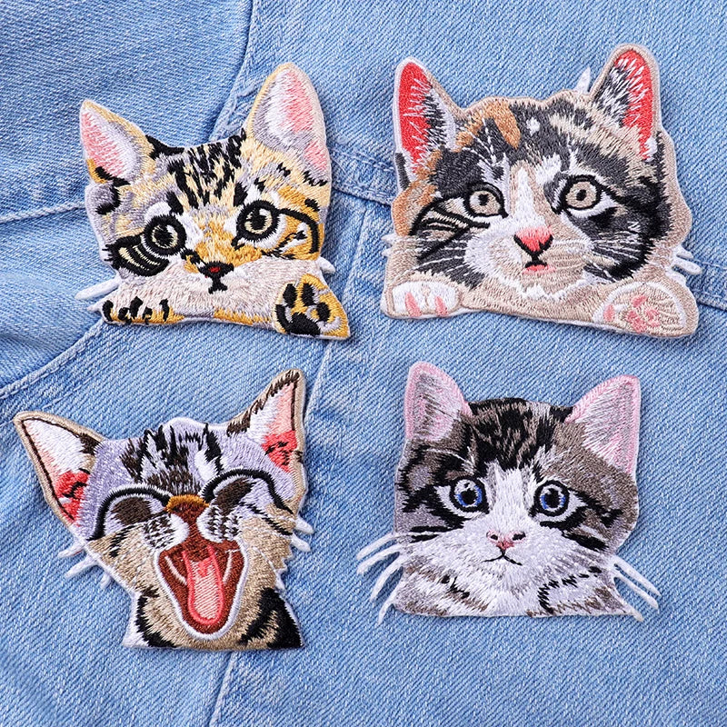 12PCS/set Pocket Cat Embroidery Patch Iron On Patches For Clothing Thermoadhesive Patches On Clothes Jacket Jeans Sewing Patch