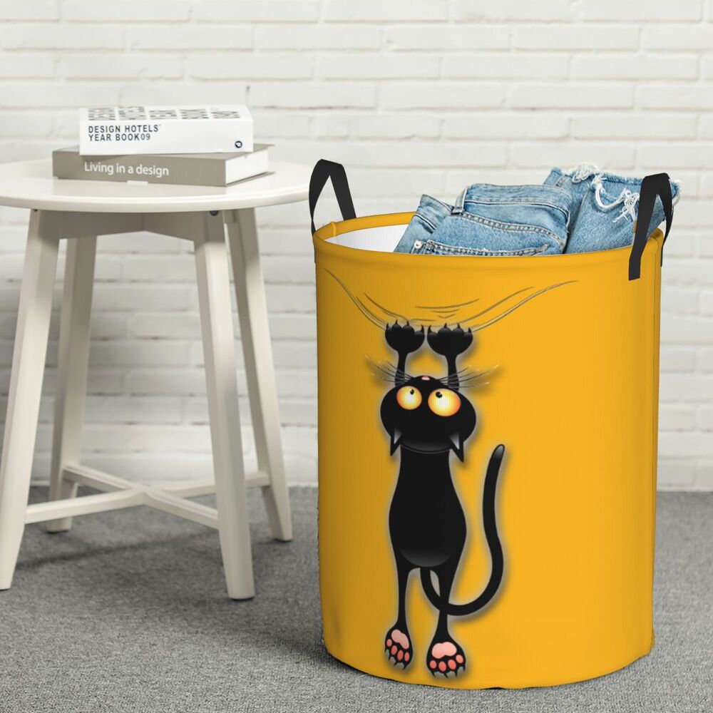 Custom Halloween Black Cat Skull Laundry Hamper Large Storage Basket Gothic Witch Girls Boys Toy Organizer